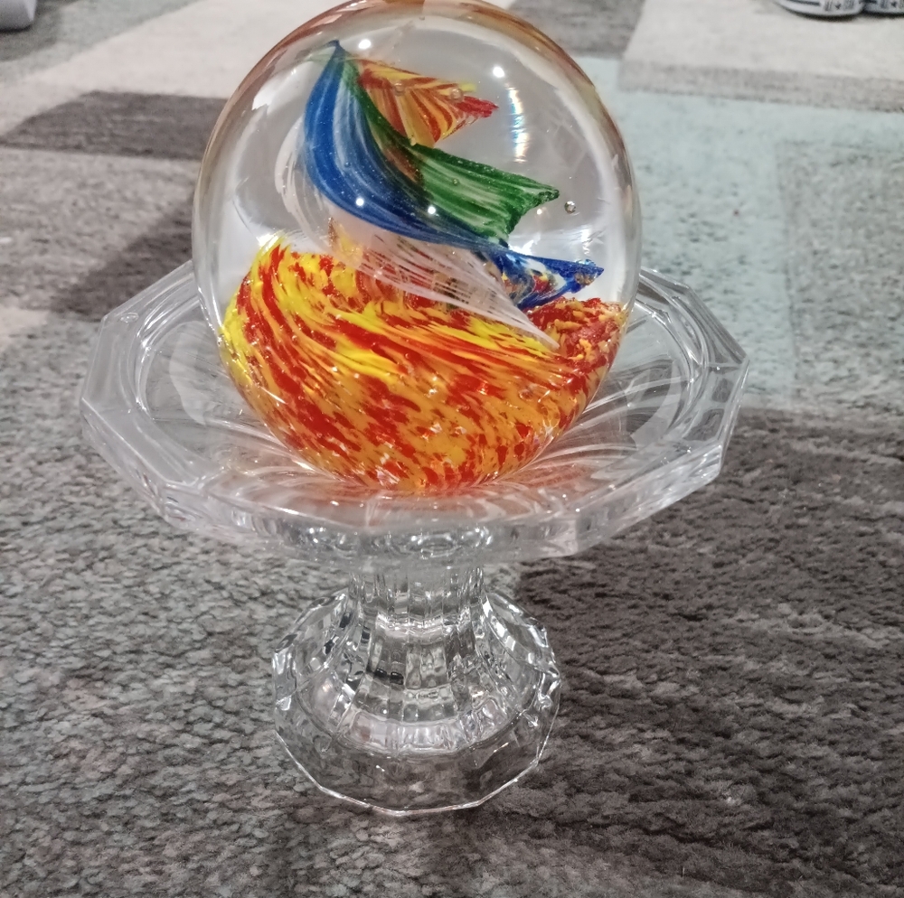 Blown Glass Sphere with Swirling Colors